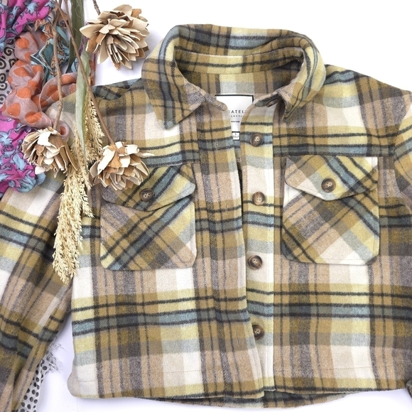 Bagatelle Collection Green Beige Plaid Cropped Jacket Sz S - Picture 4 of 13